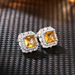 Classic diamond rose red cubic zircon square studs earrings