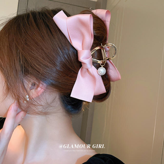 Korean fashion plain color bow large hair claw clips for women