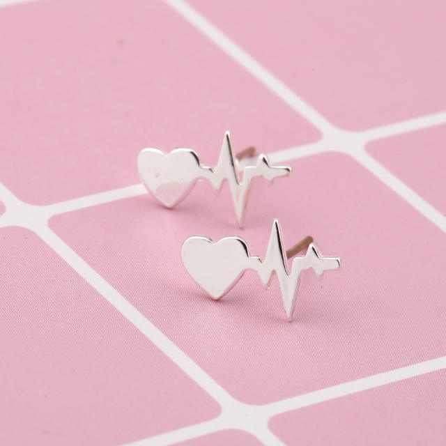 Heartbeat stainless steel tiny studs earrings
