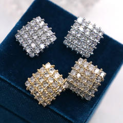 Delicate pave setting cubic zircon diamond square studs earrings