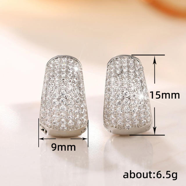 Luxury pave setting cubic zircon copper huggie earrings for men