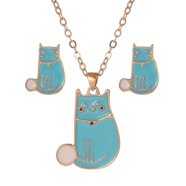 Cartoon animal Anime enamel necklace earrings set gift necklace set