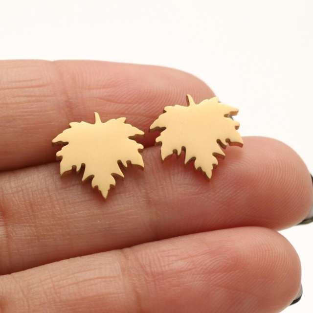 Fall easy match Maple leaf stainless steel studs earrings