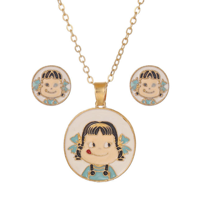 Cartoon animal Anime enamel necklace earrings set gift necklace set