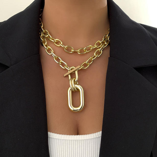 Punk trend thick chain two layer necklace