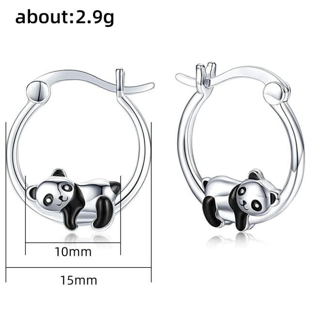 Cute panda copper hoop earrings