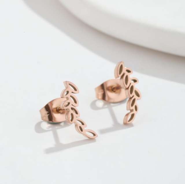 Simple hollow out leaf stainless steel studs earrings