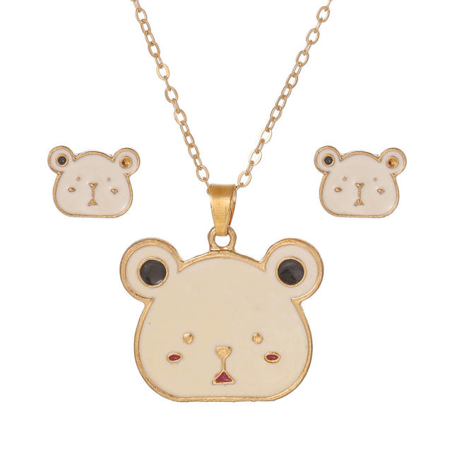 Cartoon animal Anime enamel necklace earrings set gift necklace set