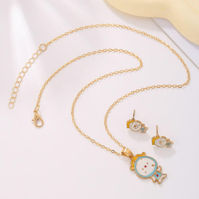 Cartoon animal Anime enamel necklace earrings set gift necklace set