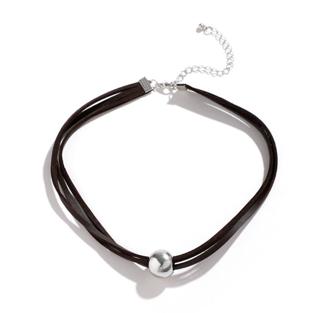 Concise silver color ccb ball black wax rope layer choker necklace
