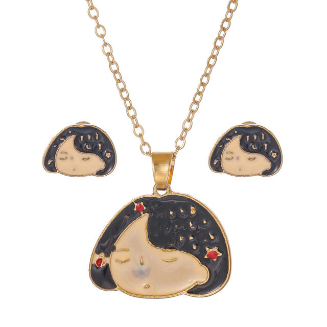 Cartoon animal Anime enamel necklace earrings set gift necklace set