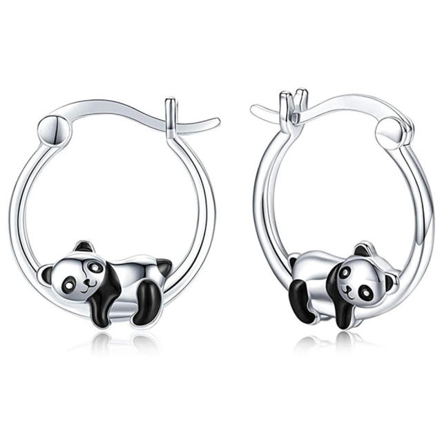 Cute panda copper hoop earrings