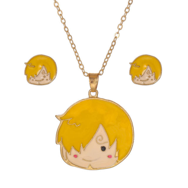 Cartoon animal Anime enamel necklace earrings set gift necklace set