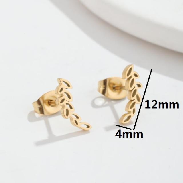 Simple hollow out leaf stainless steel studs earrings