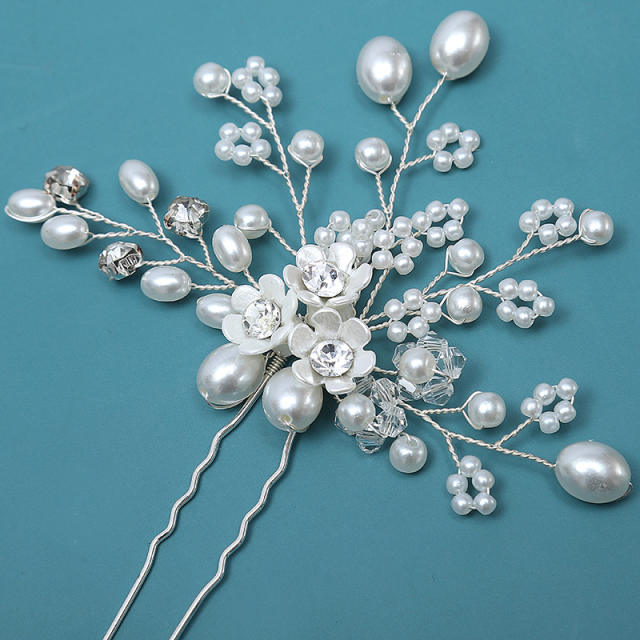 Handmade pearl bead flower women wedding hair pins