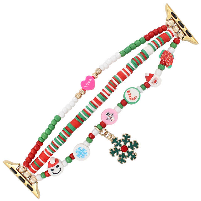 Green red white clay bead diy watch band for iwatch45678/SE christmas gift