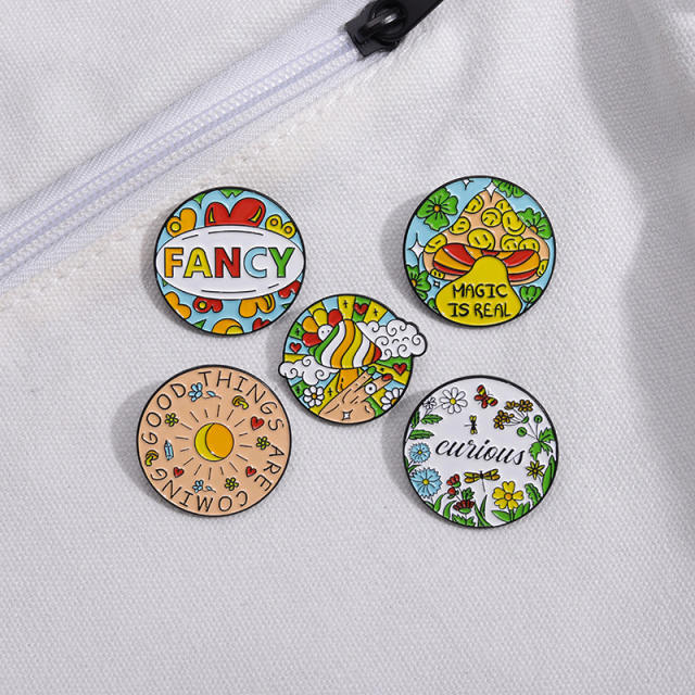 Cartoon secret gardon color enamel round shape pin brooch