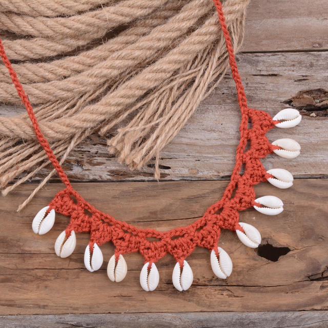 Boho handmade corchet shell tassel choker necklace