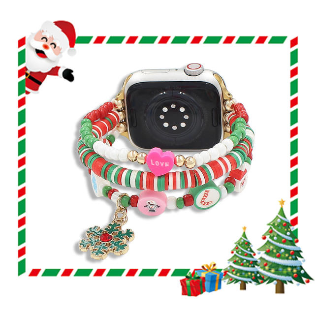 Green red white clay bead diy watch band for iwatch45678/SE christmas gift