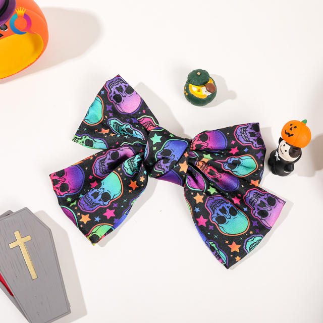 Halloween fabric bow french barrette hair clips