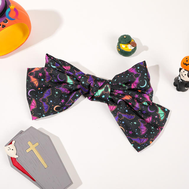 Halloween fabric bow french barrette hair clips