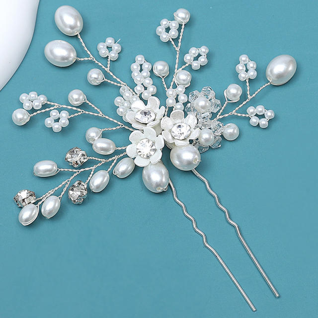 Handmade pearl bead flower women wedding hair pins