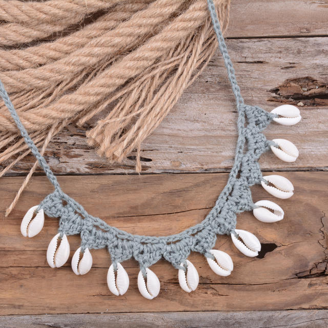 Boho handmade corchet shell tassel choker necklace