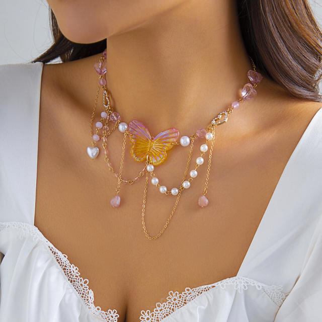 Y2K imitation pearl bead cross pendant lolita necklace