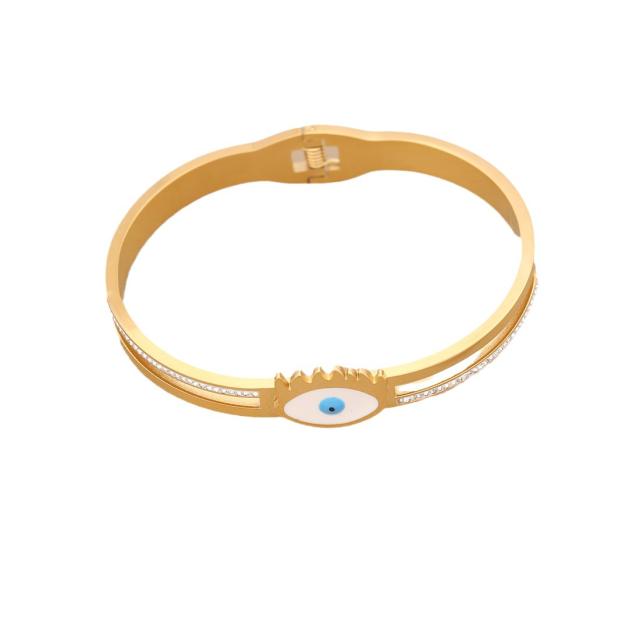 Gold color enamel evil eye daisy flower stainless steel bangle