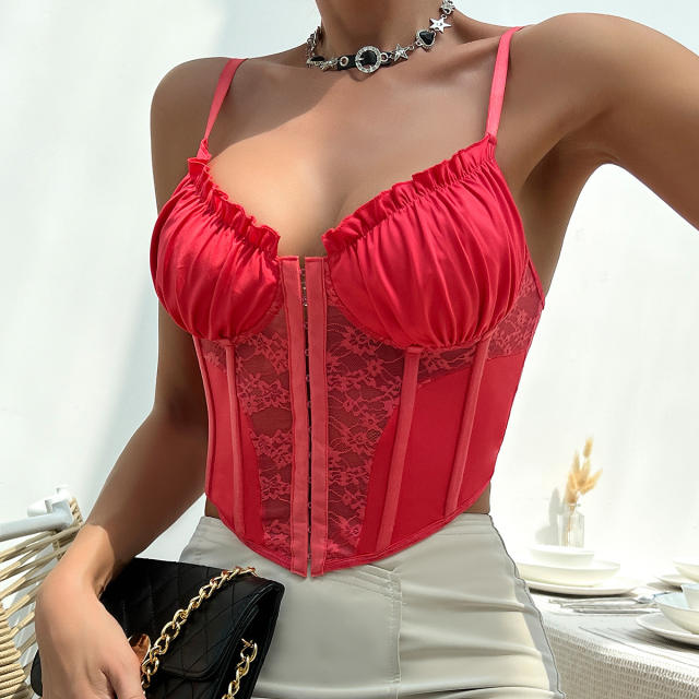 Sexy red color lace corset tops for women camisole
