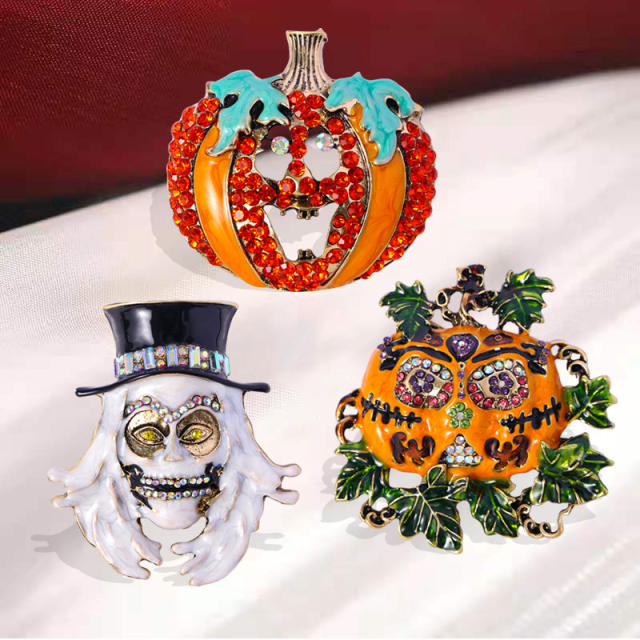 Large size funny pumpkin ghost enamel metal brooch halloween brooch