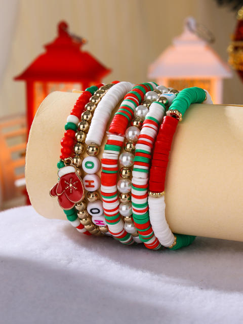 7pcs sweet christmas gift elastci clay bead bracelet