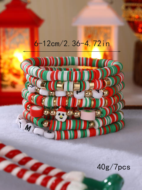7PCS christmas gift clay bead elastic bracelet set