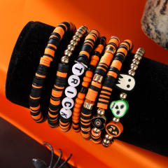 7pcs Halloween skull ghost clay bead elastic bracelet set
