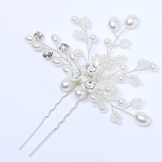 Handmade pearl bead flower women wedding hair pins