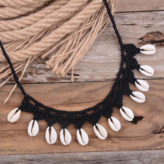 Boho handmade corchet shell tassel choker necklace