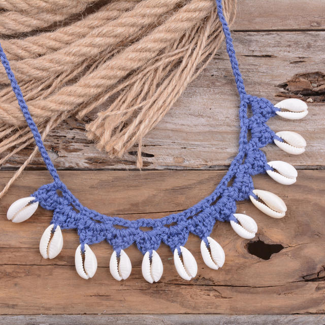 Boho handmade corchet shell tassel choker necklace