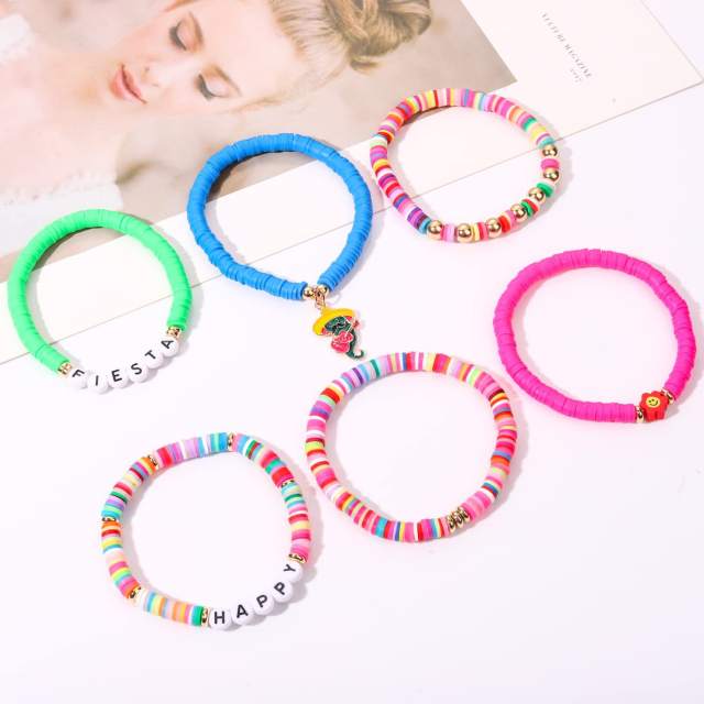 Halloween rainbow color clay bead bracelet set for women