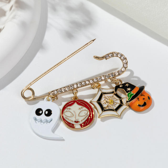 Funny halloween ghost pumpkin web bat charm brooch