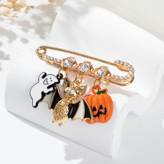 Funny halloween ghost pumpkin web bat charm brooch