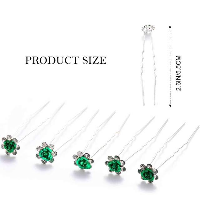 5pcs set green color flower bridal hair pins set