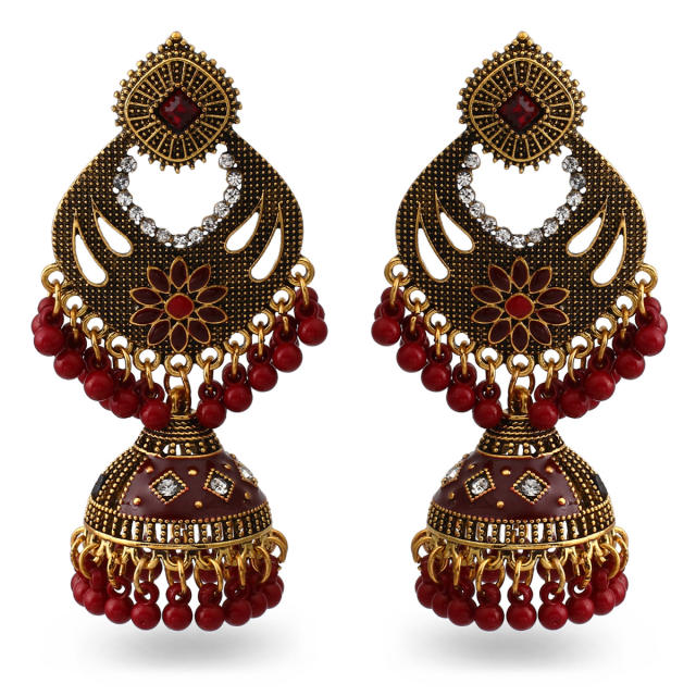 Boho colorful tassel hollow out bell design dangle earrings