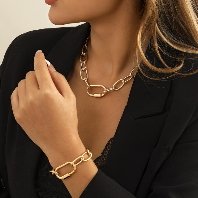 Personality paperclip chain bracelet necklace set