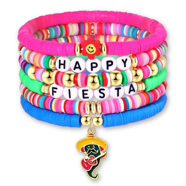 Halloween rainbow color clay bead bracelet set for women