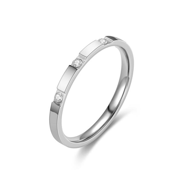 INS thin rhinestone diamond stainless steel women rings pinky rings