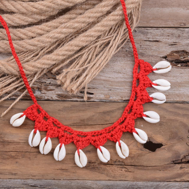 Boho handmade corchet shell tassel choker necklace