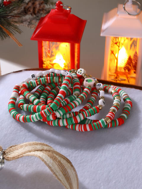 7PCS christmas gift clay bead elastic bracelet set