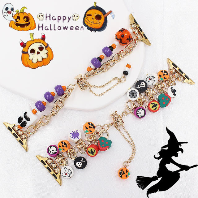 Halloween pumpkin skull head bead watch band for iwatch45678/SE halloween gift accessory