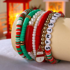 7PCS Sweet clay bead letter christmas bracelet set