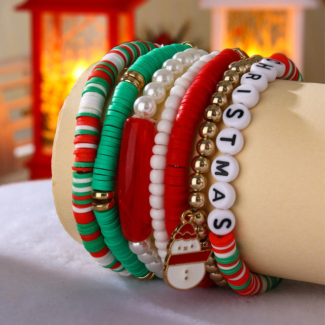 7PCS Sweet clay bead letter christmas bracelet set